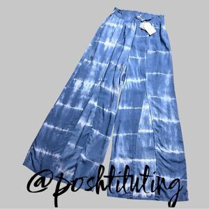 NWT Hem & Thread Blue & White Tye Dyed Open Front Palazzo Pants sz M